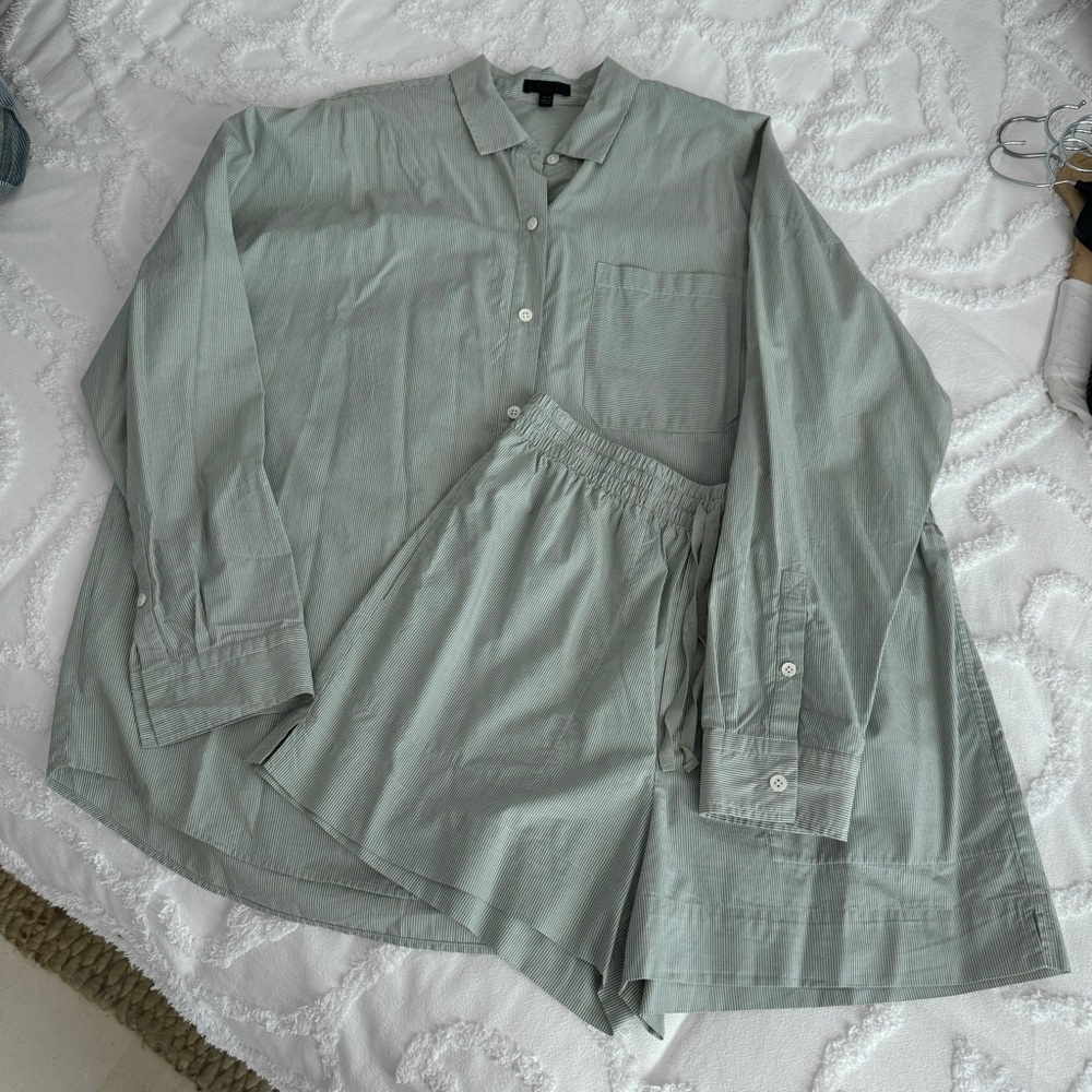 ATM Cotton Striped Shirt in Sage Green/White and shorts set, S/M